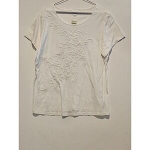 Coldwater Creek White Embroidered Floral T Shirt Women's 2X